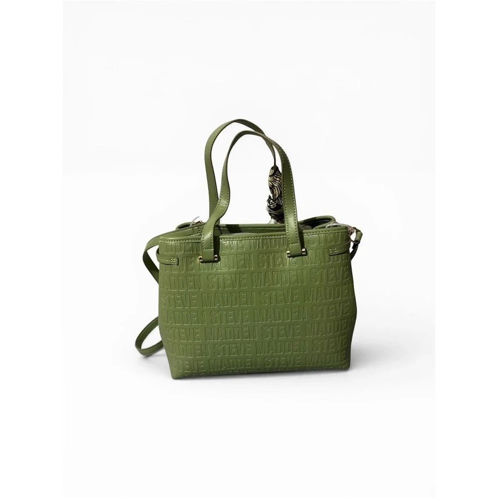 Steve Madden Satchel Womens Olive Green NWT Embossed Logo Scarf Crossbody Medium